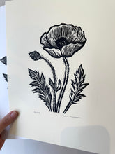 Load image into Gallery viewer, Poppy Flower Hand Printed Linocut Art Print