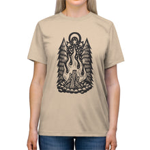 Load image into Gallery viewer, Campfire T-shirt - Outdoors T-shirt - Camping T-shirt - Forest T-shirt - Stars and Moon T-shirt - Wilderness T-shirt - Unisex Triblend Tee