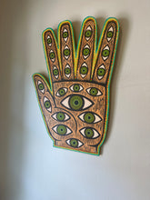 Load image into Gallery viewer, Hand with Eyes, Super Hamsa, mixed media, woodcut wall art