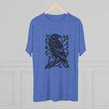 Load image into Gallery viewer, Perched Raven Linocut Graphic T-shirt - Bird T-shirt - Unisex Tri-Blend Tee - Bird Art T-shirt - Crow T-shirt