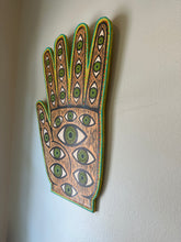 Load image into Gallery viewer, Hand with Eyes, Super Hamsa, mixed media, woodcut wall art