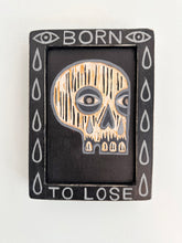 Load image into Gallery viewer, Born to Lose: Original Wall Art -  Skull Painting on Carved Wood