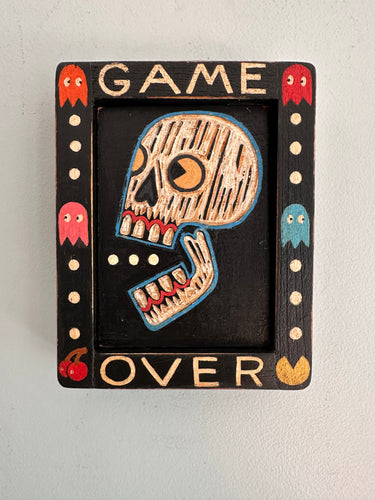 Game Over - Original Carved Wood Art - Pac-Man Inspired Artwork