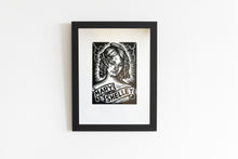 Load image into Gallery viewer, Mary Shelley Linocut Print shown in frame