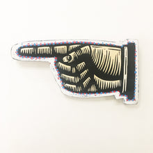 Load image into Gallery viewer, Pointer Finger Woodcut Print on Wood - Manicule - Hand Art - Pointing Hand - Literary Art - Home Decor - Library Decor - Directional Sign - Cutout