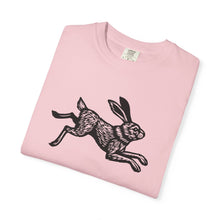 Load image into Gallery viewer, Rabbit Linocut Graphic Unisex Garment-Dyed Cotton Adult T-shirt - Printed to Garment on Demand - Easter Apparel