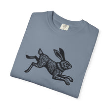 Load image into Gallery viewer, Rabbit Linocut Graphic Unisex Garment-Dyed Cotton Adult T-shirt - Printed to Garment on Demand - Easter Apparel
