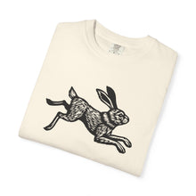 Load image into Gallery viewer, Rabbit Linocut Graphic Unisex Garment-Dyed Cotton Adult T-shirt - Printed to Garment on Demand - Easter Apparel