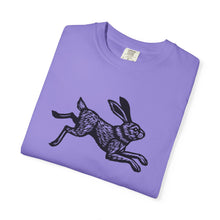 Load image into Gallery viewer, Rabbit Linocut Graphic Unisex Garment-Dyed Cotton Adult T-shirt - Printed to Garment on Demand - Easter Apparel