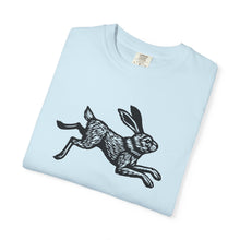 Load image into Gallery viewer, Rabbit Linocut Graphic Unisex Garment-Dyed Cotton Adult T-shirt - Printed to Garment on Demand - Easter Apparel
