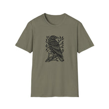 Load image into Gallery viewer, Perched Raven Linocut Graphic on Gildan Softstyle Cotton Tshirt