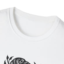 Load image into Gallery viewer, Perched Raven Linocut Graphic on Gildan Softstyle Cotton Tshirt