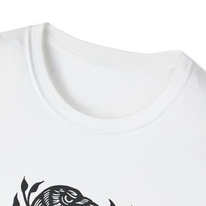 Perched Raven Linocut Graphic on Gildan Softstyle Cotton Tshirt