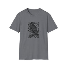 Load image into Gallery viewer, Perched Raven Linocut Graphic on Gildan Softstyle Cotton Tshirt