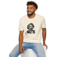 Load image into Gallery viewer, Frederick Douglass Linocut Portrait Print on Demand Unisex Softstyle T-Shirt