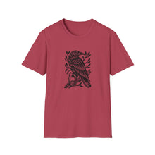 Load image into Gallery viewer, Perched Raven Linocut Graphic on Gildan Softstyle Cotton Tshirt