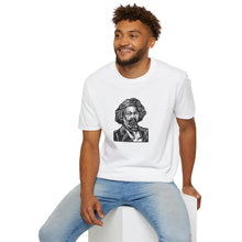 Load image into Gallery viewer, Frederick Douglass Linocut Portrait Print on Demand Unisex Softstyle T-Shirt