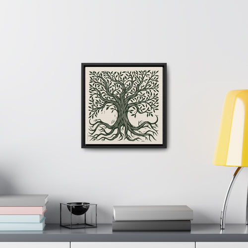 Tree Art on Canvas - Square Ornate Tree Linocut Art on Canvas - Gallery Canvas Wraps - Square Framed Art - Customizable Tree Art
