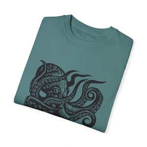 Octopus Linocut Graphic T-shirt - Octopus Graphic Tee - Octopus Shirt - Unisex Garment-Dyed T-shirt