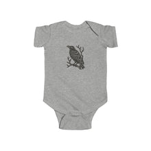 Load image into Gallery viewer, Little Raven Baby Onesie - Bird Linocut Baby Bodysuit - Infant Fine Jersey Bodysuit