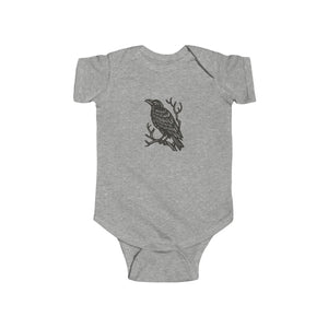 Little Raven Baby Onesie - Bird Linocut Baby Bodysuit - Infant Fine Jersey Bodysuit