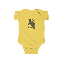 Load image into Gallery viewer, Little Raven Baby Onesie - Bird Linocut Baby Bodysuit - Infant Fine Jersey Bodysuit