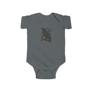 Little Raven Baby Onesie - Bird Linocut Baby Bodysuit - Infant Fine Jersey Bodysuit