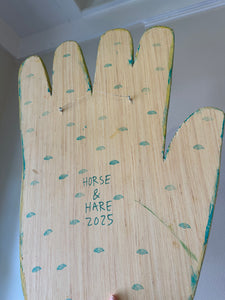 Hand with Eyes, Super Hamsa, mixed media, woodcut wall art