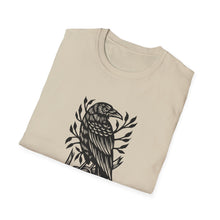 Load image into Gallery viewer, Perched Raven Linocut Graphic on Gildan Softstyle Cotton Tshirt