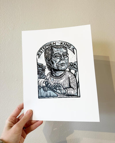 Stephen King Art Print - Linocut Print - Author Art - Literary Art - Art Prints - Lino Print - Home Decor - Reader Gift - Halloween Gift