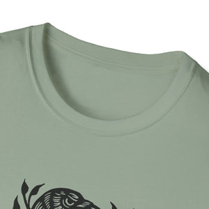 Perched Raven Linocut Graphic on Gildan Softstyle Cotton Tshirt