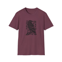 Load image into Gallery viewer, Perched Raven Linocut Graphic on Gildan Softstyle Cotton Tshirt