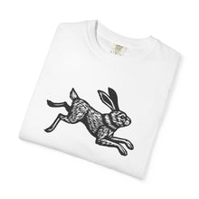 Load image into Gallery viewer, Rabbit Linocut Graphic Unisex Garment-Dyed Cotton Adult T-shirt - Printed to Garment on Demand - Easter Apparel