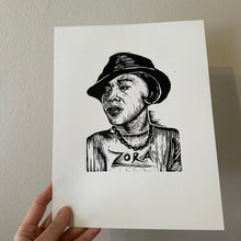 Load image into Gallery viewer, Zora Neale Hurston Linocut Art Print  - Author Art - Writer Gift - Literary Art - Bookstore Art - Library Art - Teacher Gift - Wall Decor