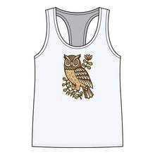 Load image into Gallery viewer, Retro Owl Linocut Graphic Women's Jersey Racerback Tank