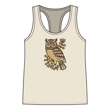 Load image into Gallery viewer, Retro Owl Linocut Graphic Women's Jersey Racerback Tank