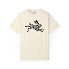 Load image into Gallery viewer, Rabbit Linocut Graphic Unisex Garment-Dyed Cotton Adult T-shirt - Printed to Garment on Demand - Easter Apparel