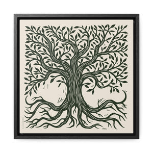 Tree Art on Canvas - Square Ornate Tree Linocut Art on Canvas - Gallery Canvas Wraps - Square Framed Art - Customizable Tree Art