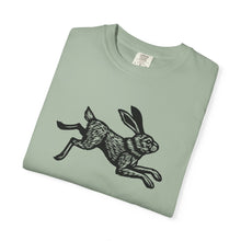 Load image into Gallery viewer, Rabbit Linocut Graphic Unisex Garment-Dyed Cotton Adult T-shirt - Printed to Garment on Demand - Easter Apparel