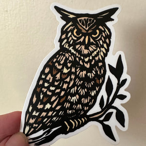 Great Horned Owl Sticker, Owl Sticker, Brown Owl Sticker, Die Cut Sticker, Vinyl Sticker, Waterproof Sticker