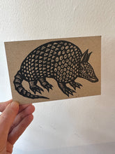 Load image into Gallery viewer, Linocut Armadillo Postcard - Armadillo Linocut Letterpress Postcard - Stationery - Cards - Paper Chipboard - Animal Linocut Cards