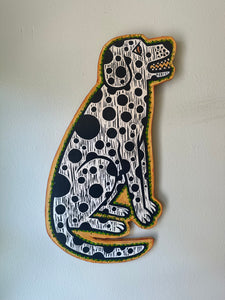 Spotted dog, cutout wall art, woodcut print, quirky wall art