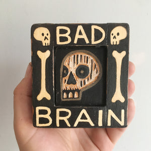 Bad Brain - Original Carved Wood Wall Art  - Skull Art