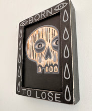Load image into Gallery viewer, Born to Lose: Original Wall Art -  Skull Painting on Carved Wood