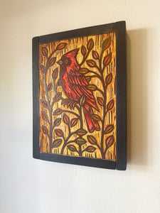 Cardinal Original Carved Wood Painting