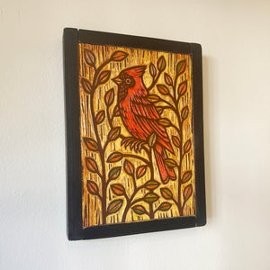 Cardinal Original Carved Wood Painting