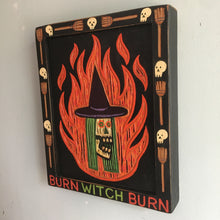 Load image into Gallery viewer, Burn Witch Burn Original Carved Wood Painting - Skull Art