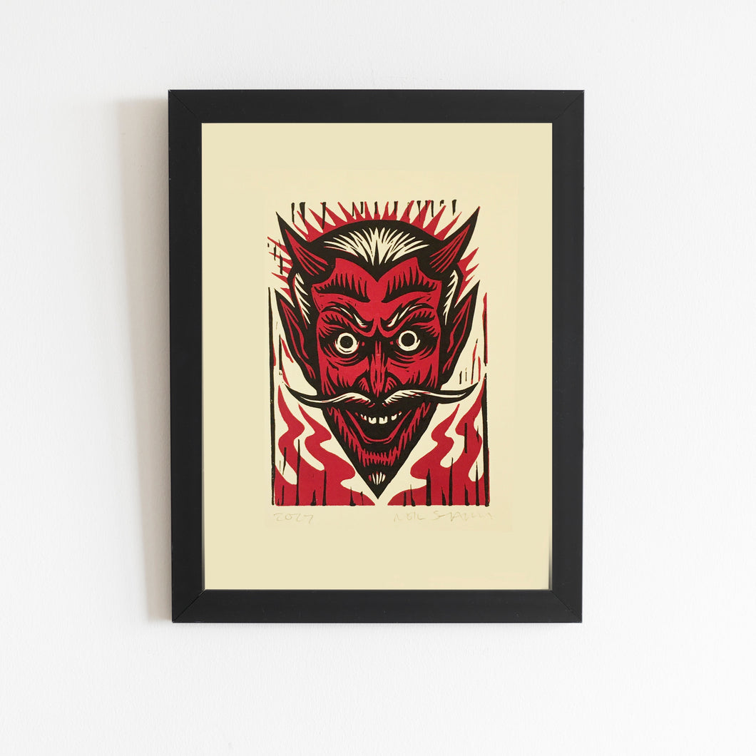 Devil Art Linocut