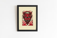 Load image into Gallery viewer, Devil Linocut Art Print - Goth Home Decor - Weirdcore - Block Prints - Halloween Gift - Horror Art