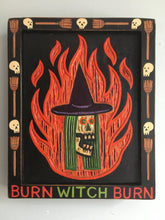 Load image into Gallery viewer, Burn Witch Burn Original Carved Wood Painting - Skull Art